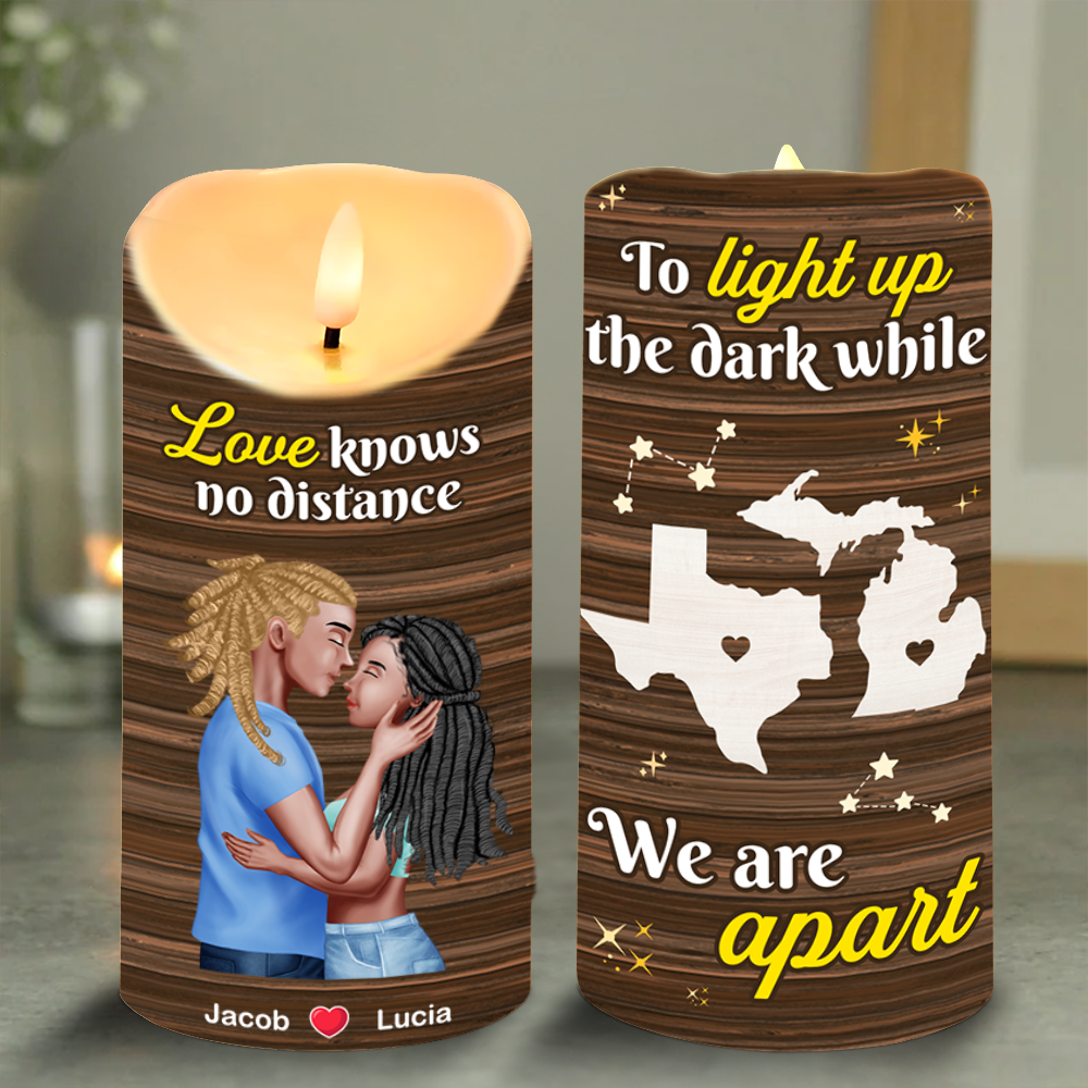 Custom LED Candle for Couples – Love Knows No Distance | Valentine's Day Gifts Led Candle PopCulturePrints
