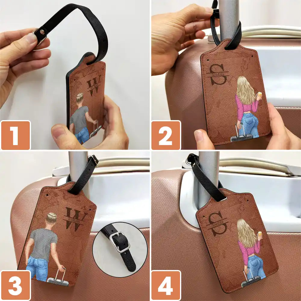 Personalized Leather Luggage Tags for Couples with Initials - Travel Accessories Travel Gear MagicInPrints