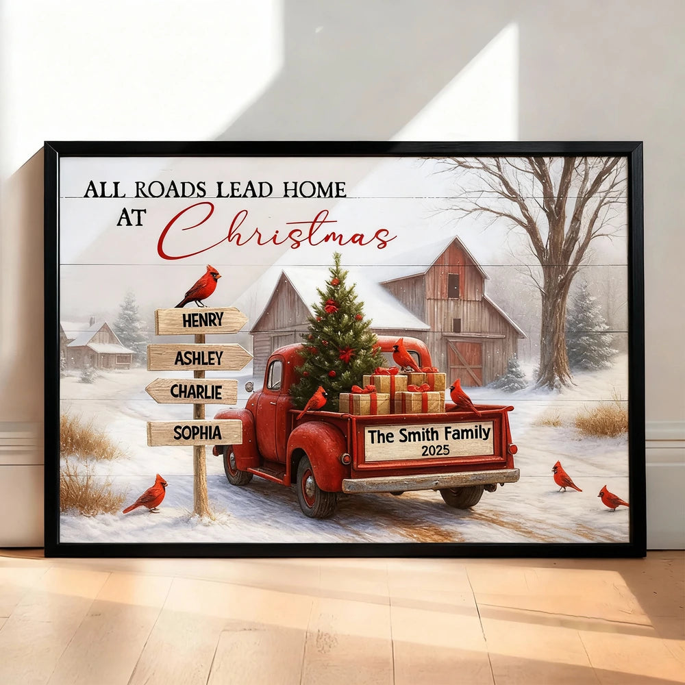 Personalized Christmas Family Sign - Vintage Truck Winter Scene Poster or Canvas MagicInPrints