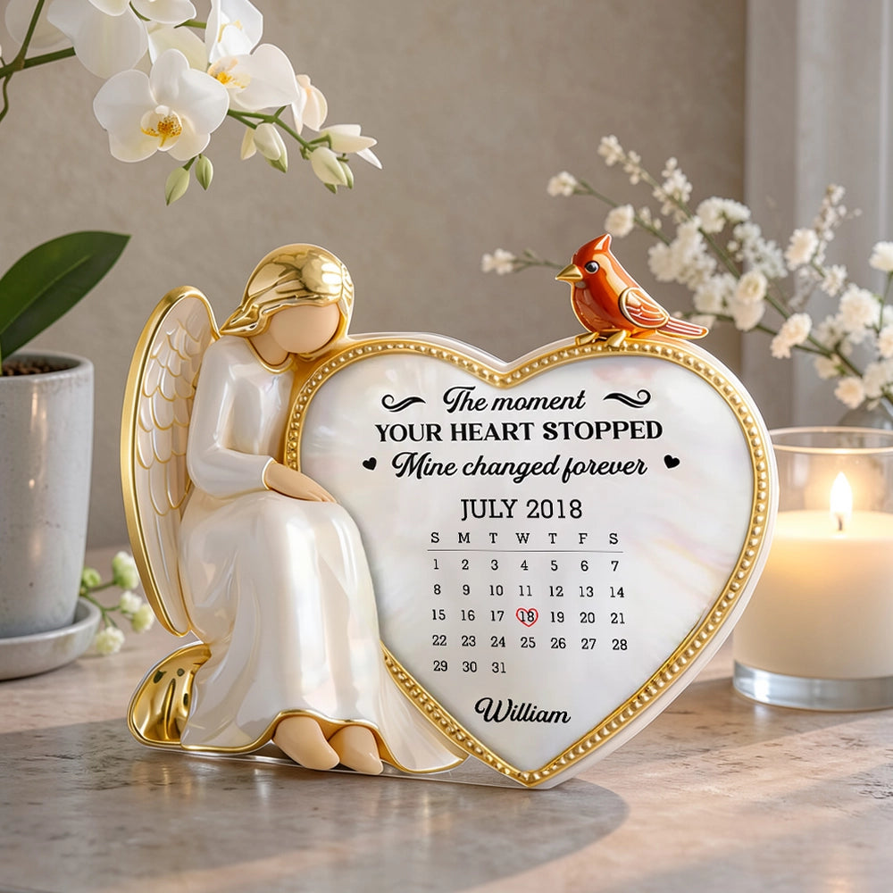 Personalized Memorial Angel Figurine with Heart Calendar - Bereavement Gift Plaque MagicInPrints