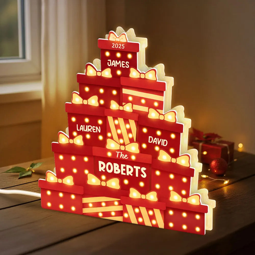 Personalized LED Christmas Gift Box Decor for Families - Holiday Home Decoration Plaque MagicInPrints