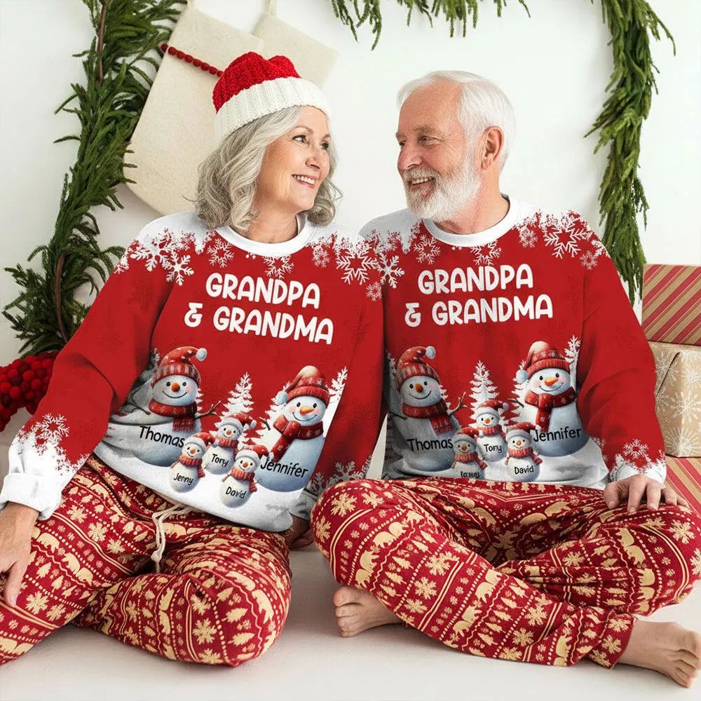 Personalized Christmas Sweatshirt for Grandparents - Snowman Family Design Cloth MagicInPrints