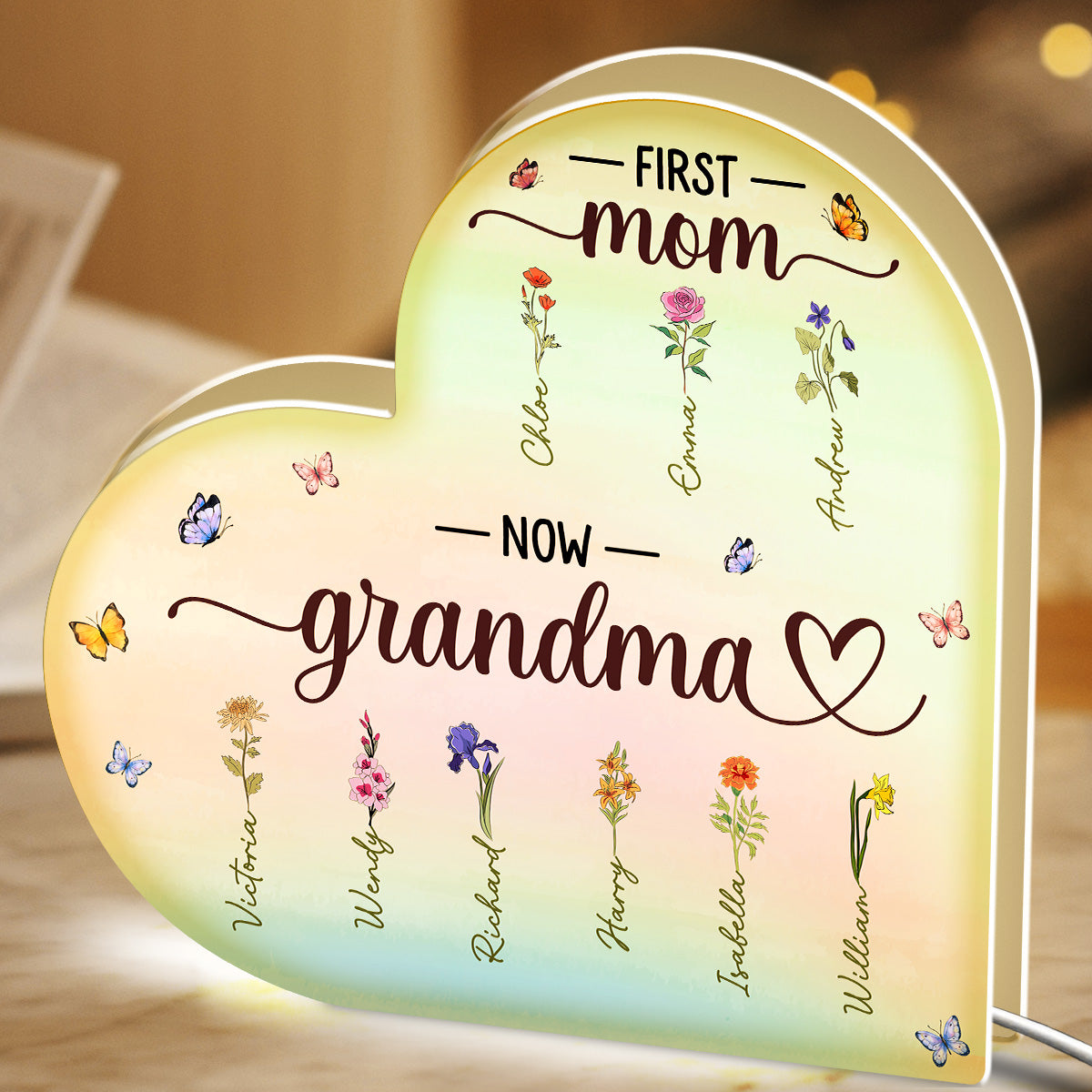 Personalized Heart-Shaped LED Night Light for Grandma - Sentimental Gift Plaque MagicInPrints