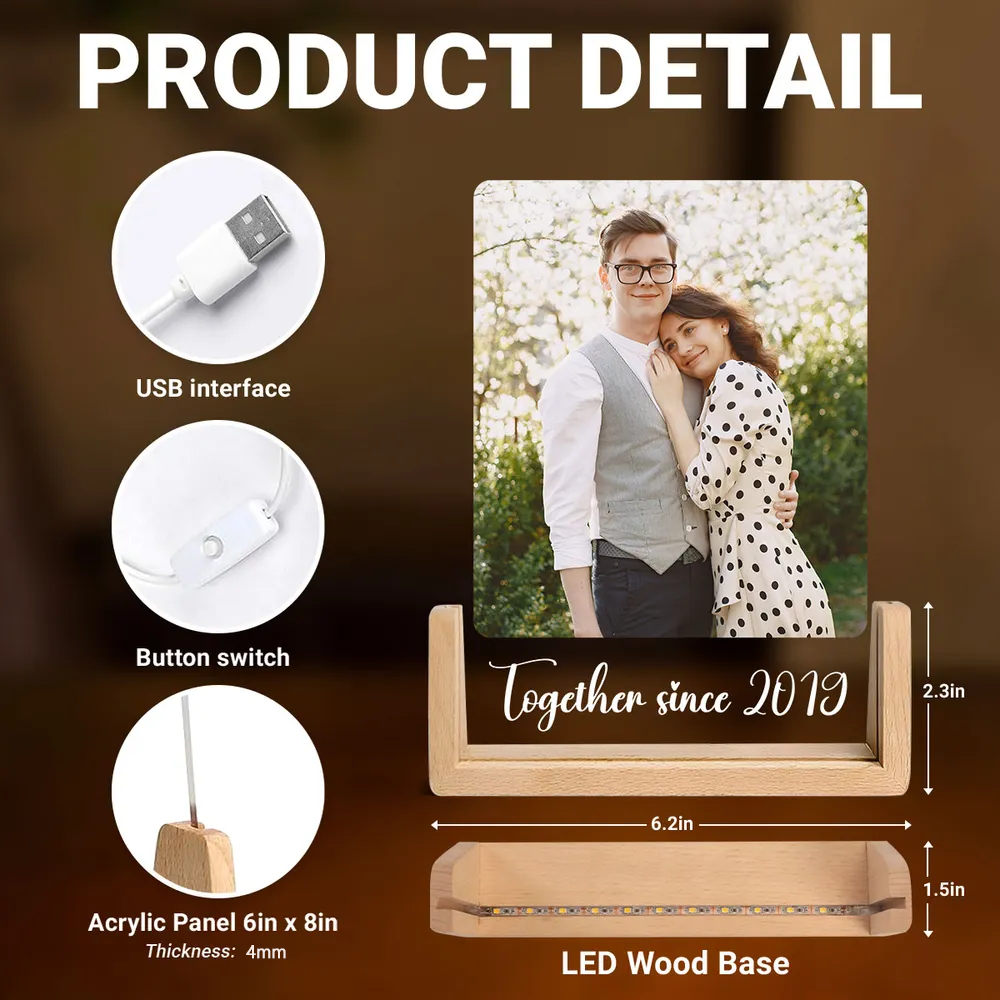 Personalized LED Photo Frame for Couples - Romantic Gift Plaque MagicInPrints