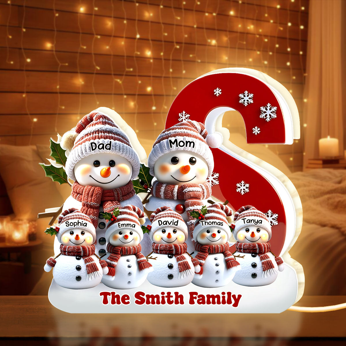 Personalized Snowman Family Christmas Decor Light - Holiday Gift Plaque MagicInPrints