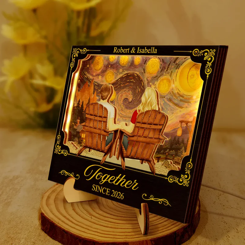 Custom Romantic Wooden Plaque for Couples - Starry Night Design Plaque MagicInPrints