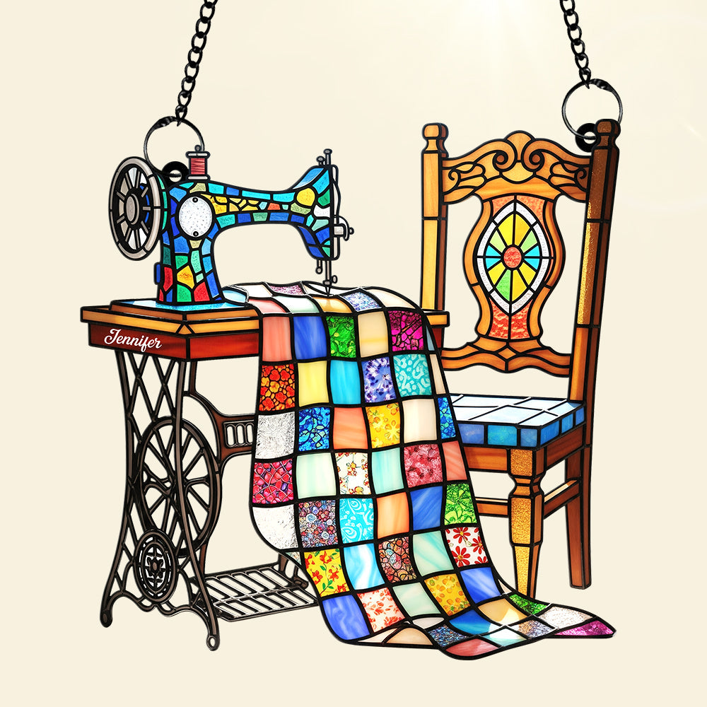 Celebrate Your Passion: Vintage Sewing Machine Suncatcher Ornament - Personalized Gift for Sewing Lovers Ornament MagicInPrints
