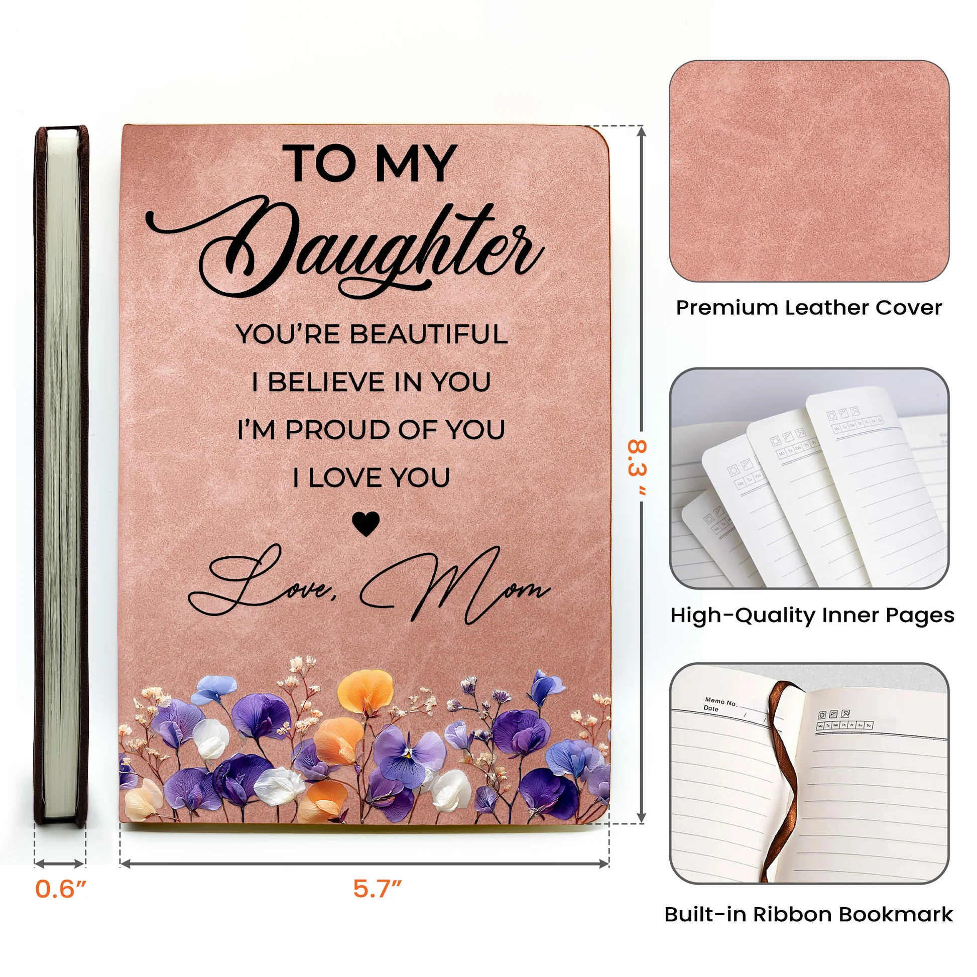 Personalized Floral Journal for Daughter, Niece, Granddaughter - Sentimental Gift Stationery MagicInPrints