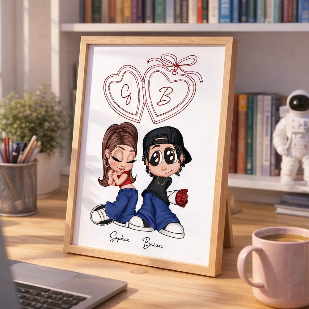 Personalized Couple Cartoon Art Print for Lovers - Romantic Gift Poster or Canvas MagicInPrints