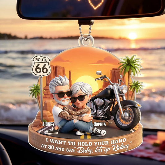 Personalized Motorcycle Couple Car Ornament for Seniors - Romantic Road Trip Gift Car Hanger MagicInPrints