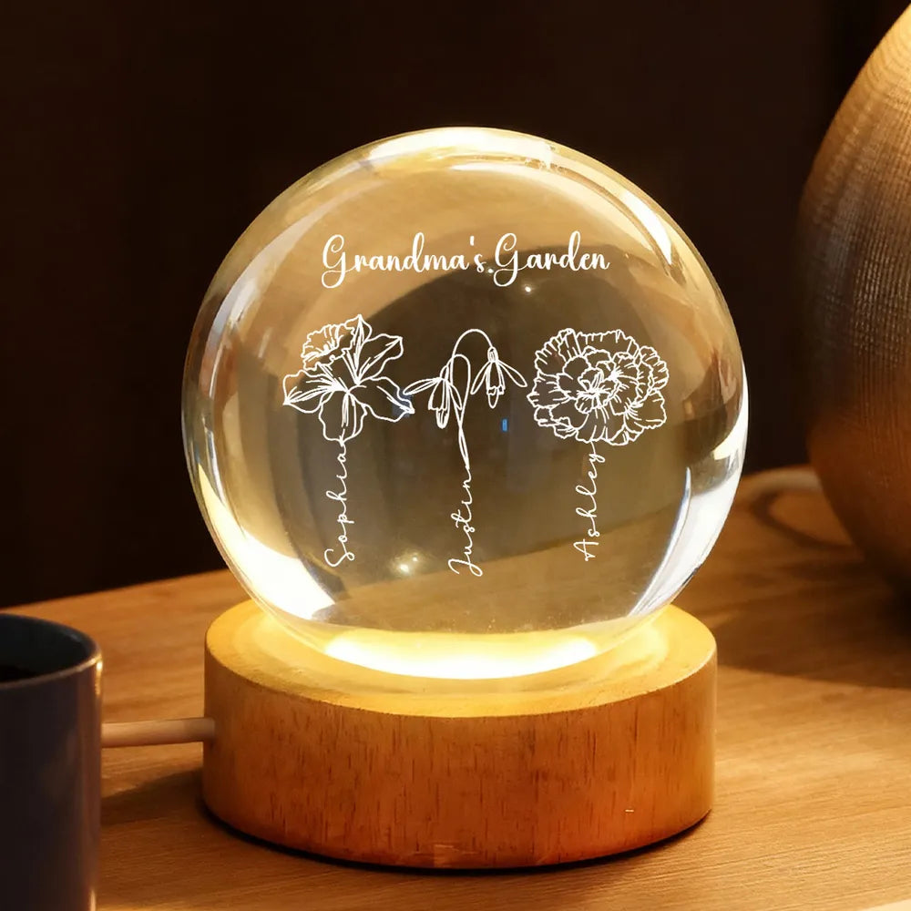 Personalized LED Crystal Ball for Grandma - Garden Design Gift Lamp MagicInPrints