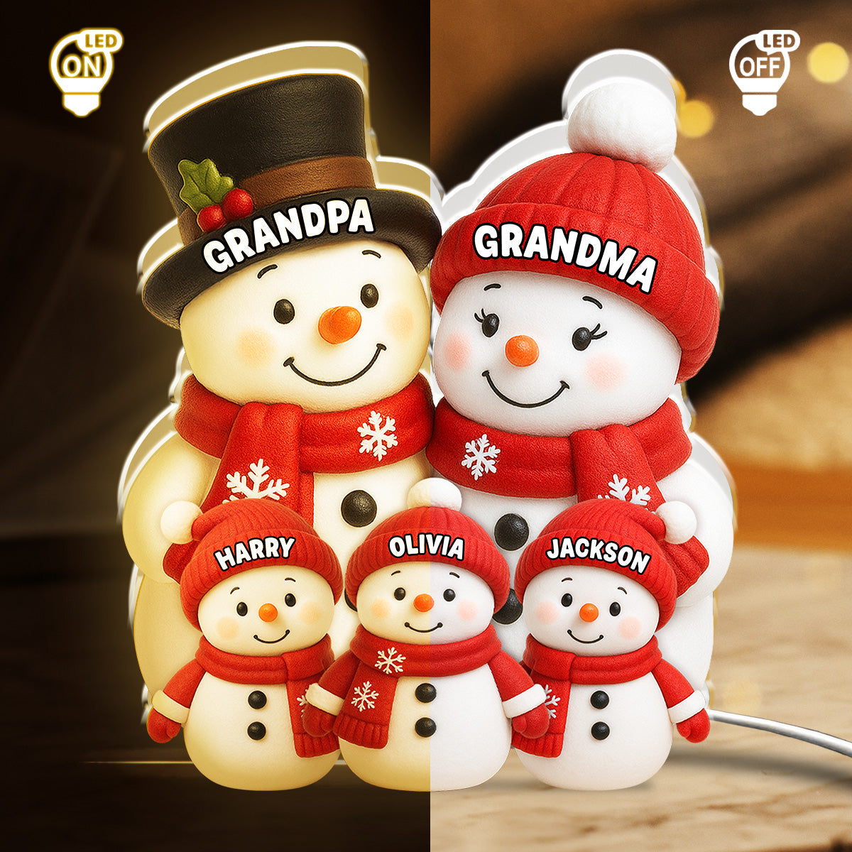 Personalized Family Snowman Figurines for Grandparents - Christmas Decoration Plaque MagicInPrints