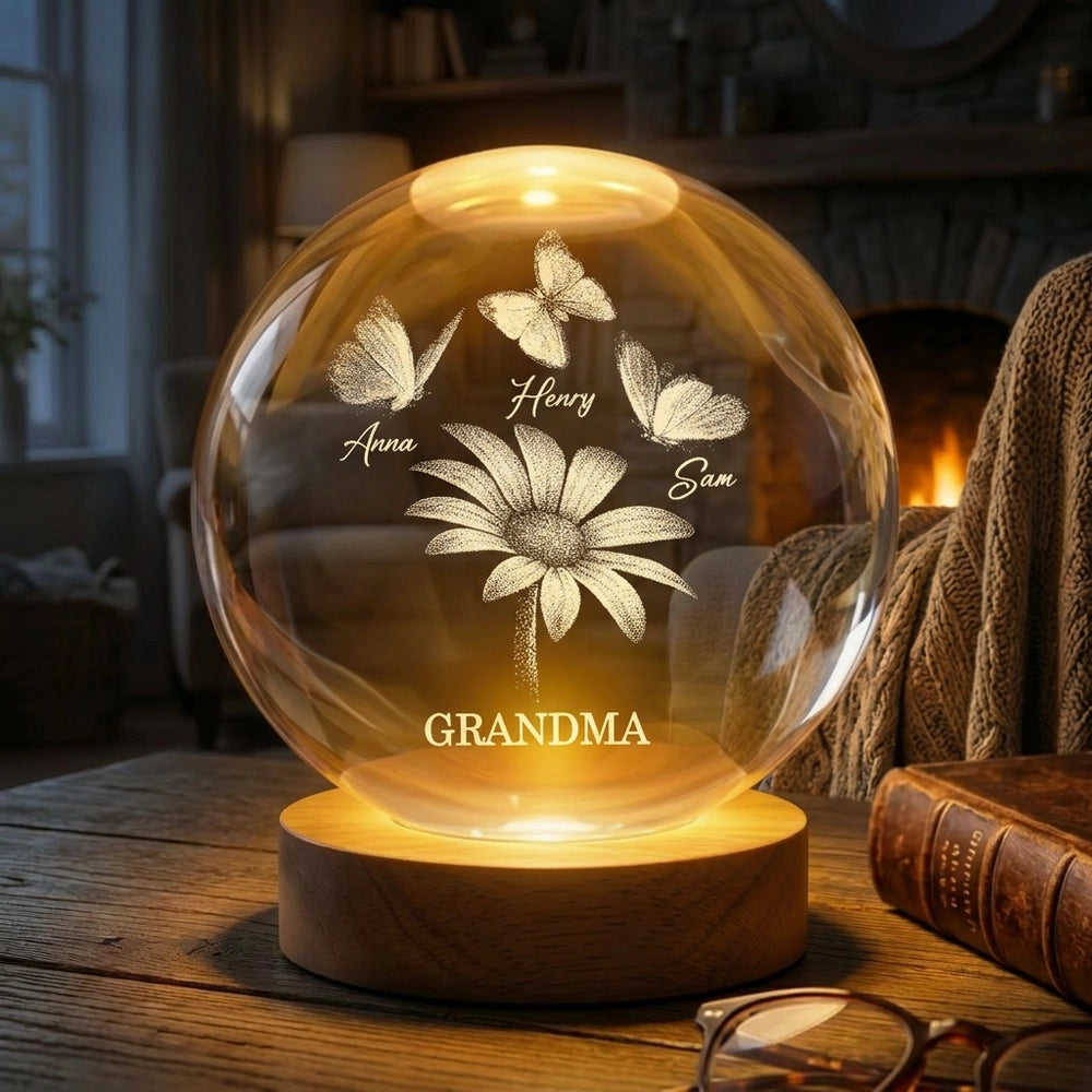 Personalized LED Globe Lamp for Grandma with Names and Butterflies - Sentimental Gift Lamp MagicInPrints