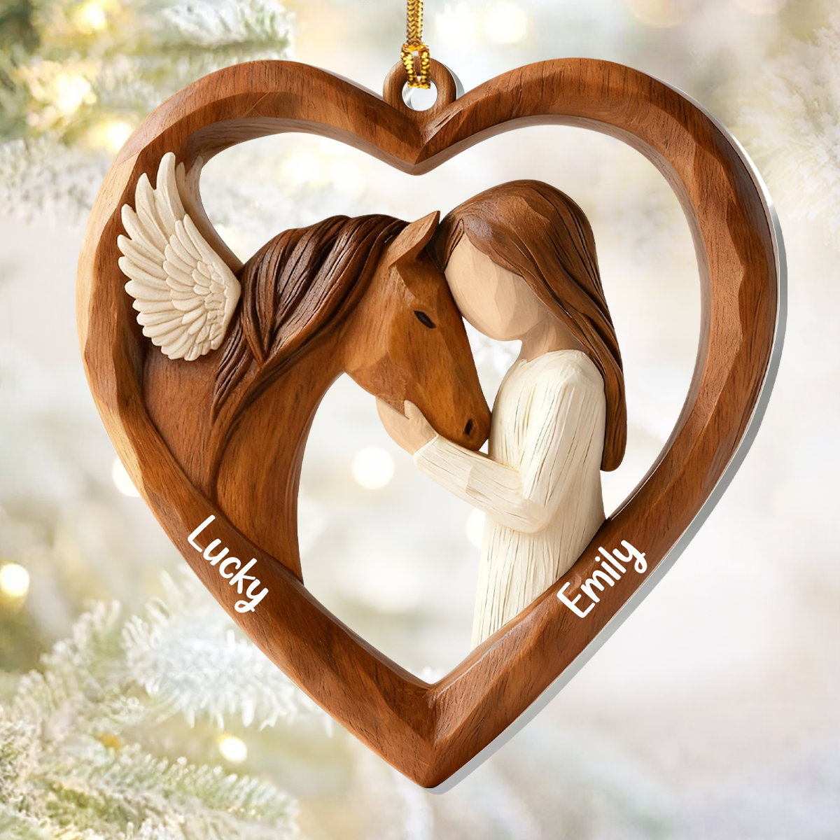 Personalized Heart-Shaped Wooden Ornament for Horse Lovers - Christmas Gift Ornament MagicInPrints