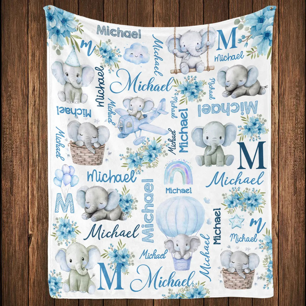 Personalized Baby Blanket for Girls - Cute Elephant Design with Name - Nursery Decor Blanket MagicInPrints