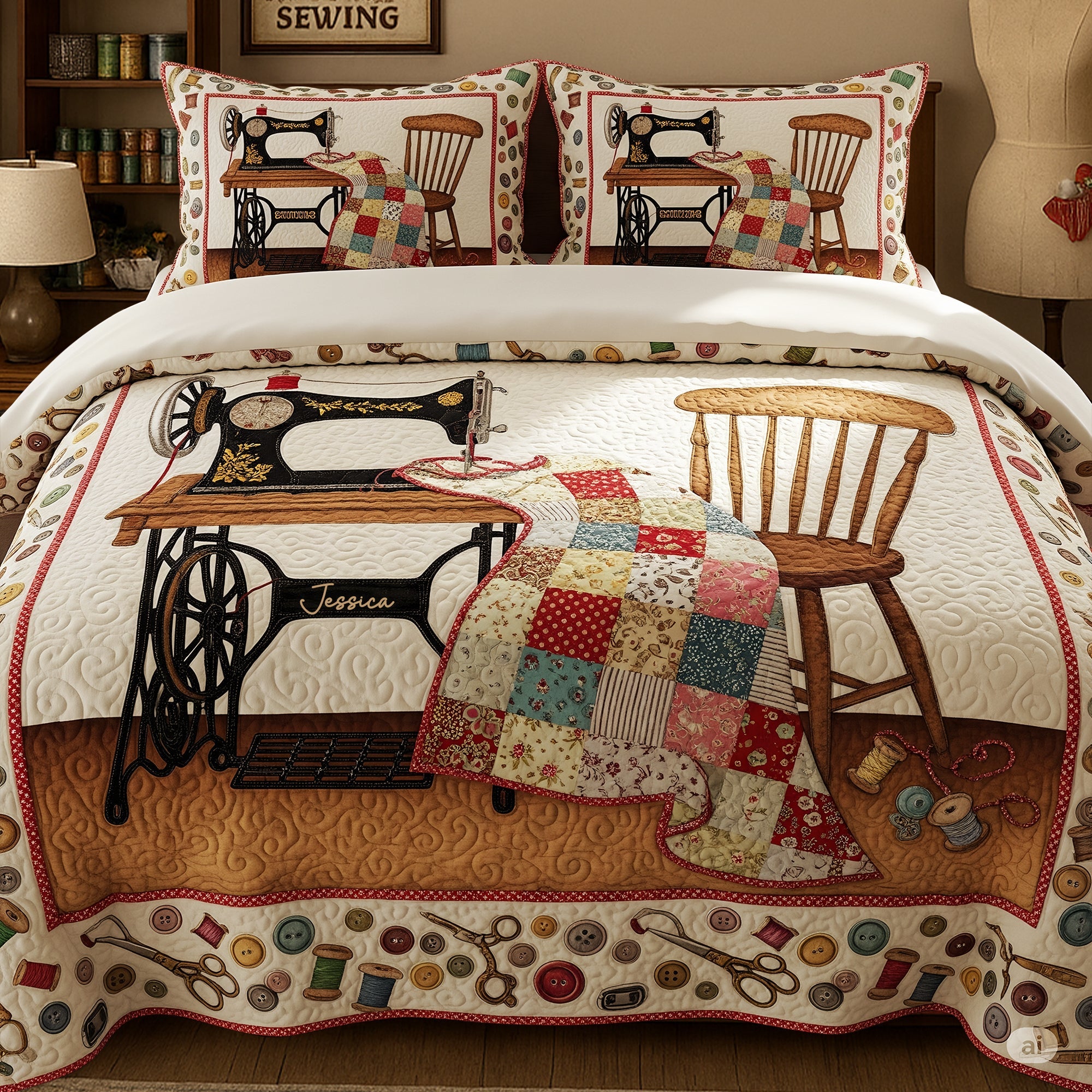 "Sew in Joy with Every Stitch!" - Personalized Sewing Quilt Bedding Set - Perfect Gift for Sewing Lovers Blanket MagicInPrints