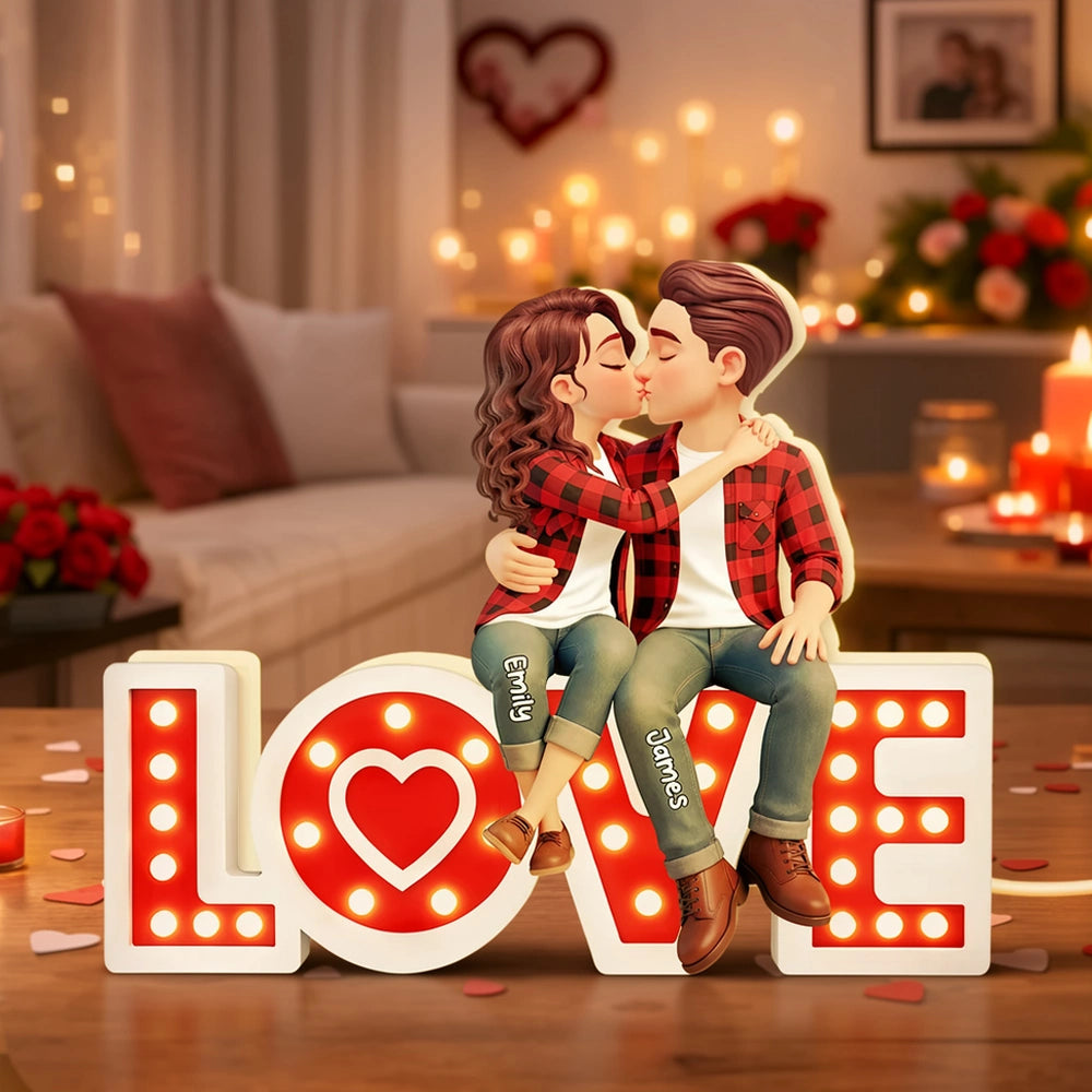 Personalized Couple Figurine Romantic LED Love Sign - Anniversary Gift Plaque MagicInPrints