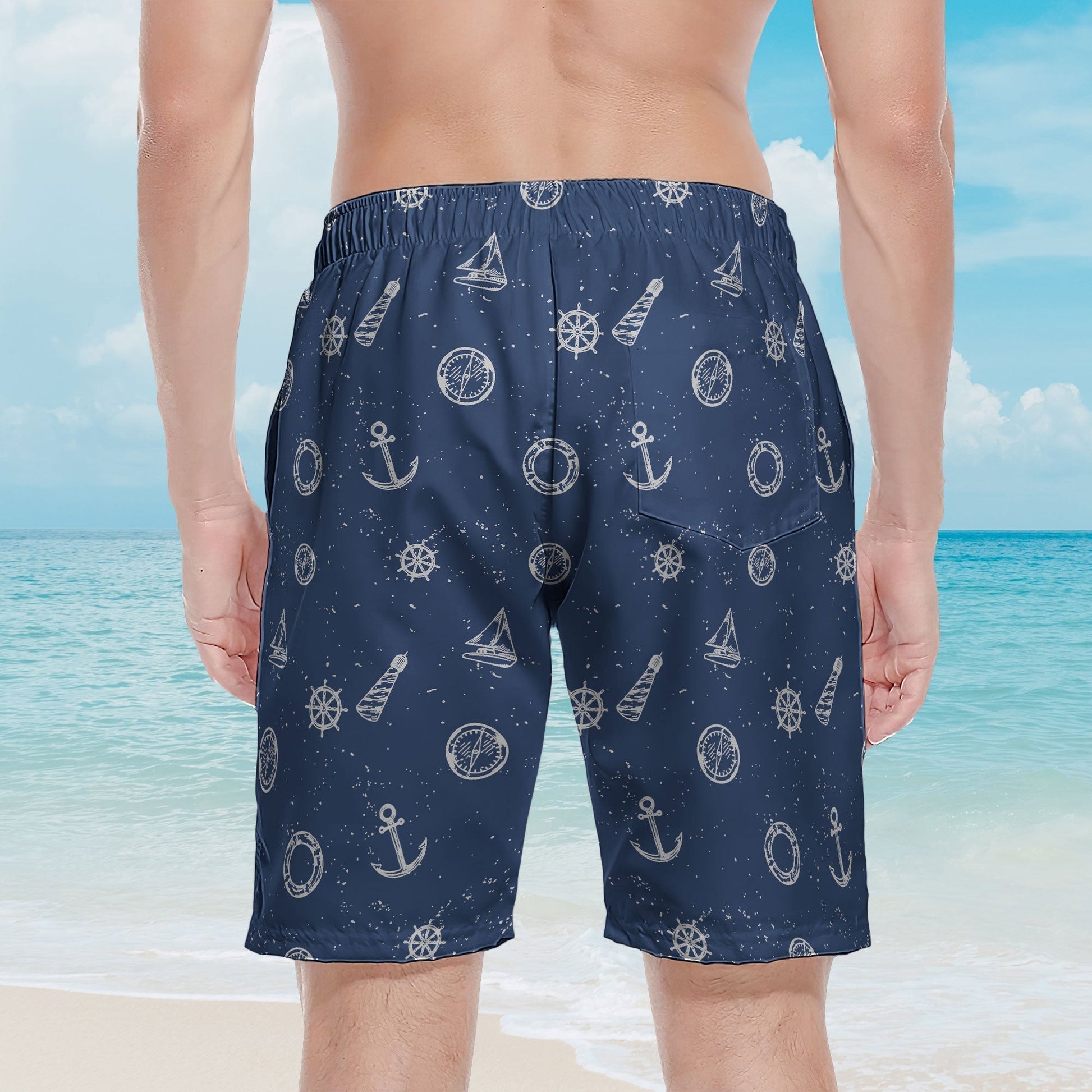 Nautical Pattern Men's Swim Trunks with Drawstring - Beachwear Beachwear MagicInPrints