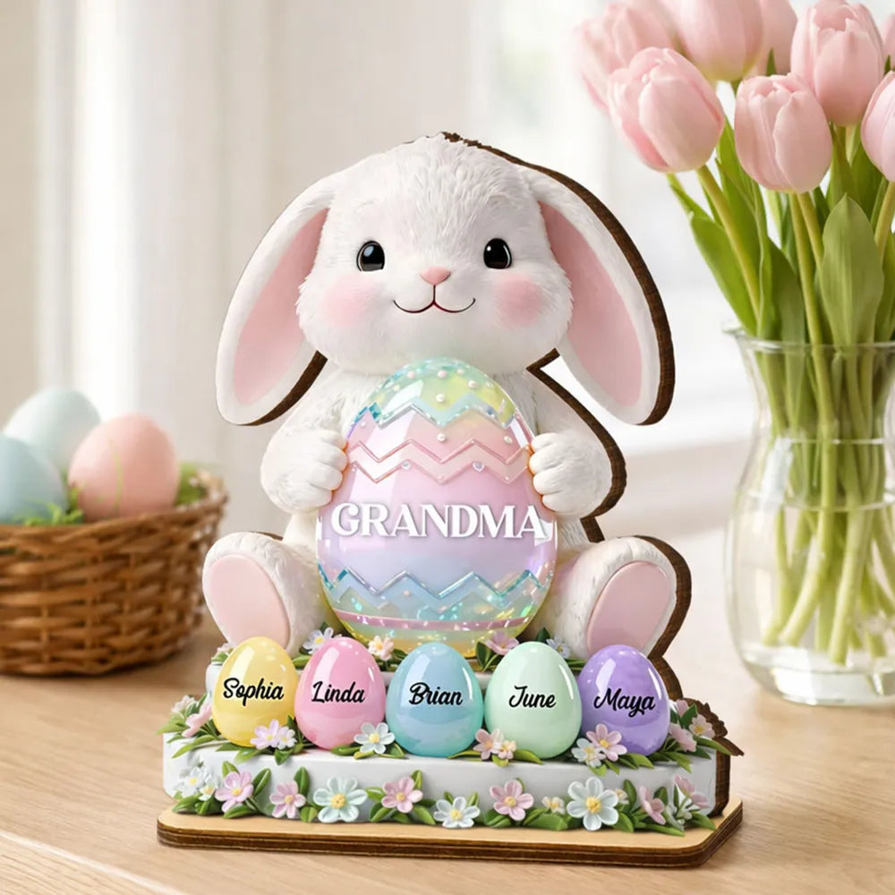 Personalized Easter Bunny Figurine for Grandma - Family Names Display Plaque MagicInPrints