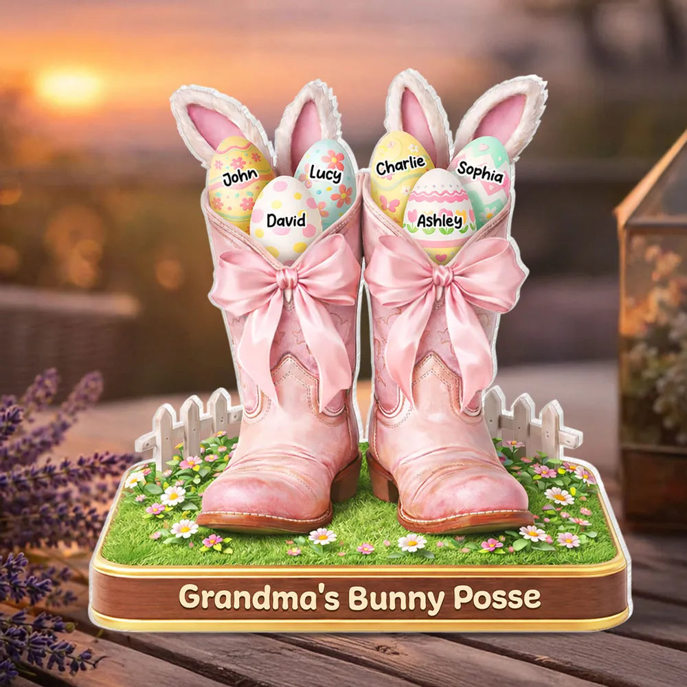 Personalized Easter Bunny Boot Decor for Grandma - Custom Names Gift Plaque MagicInPrints