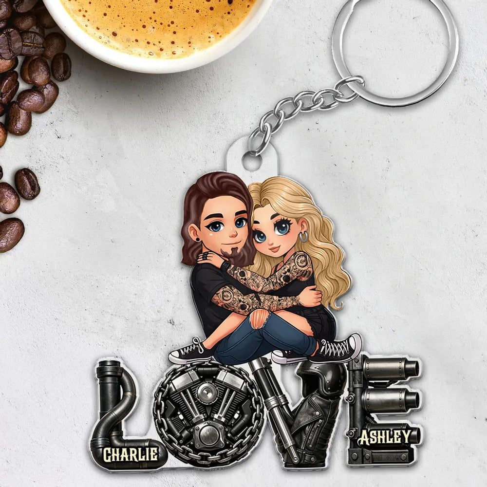 Custom Couple Keychain for Bikers with Names - Romantic Gift Keychain MagicInPrints