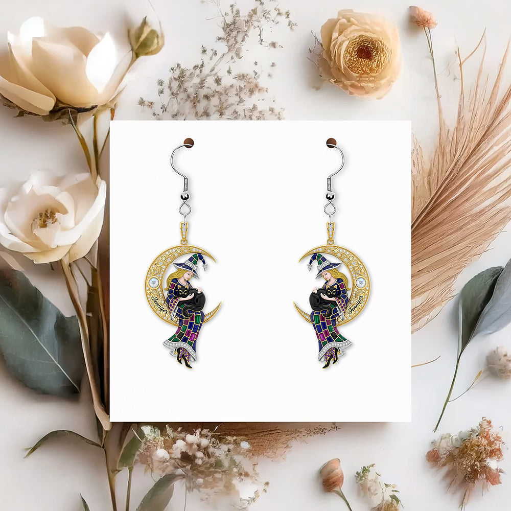 "Enchant Your Style with the Mystical Charm of our Black Cat & Witch Acrylic Earrings" - Personalized Gifts for Witch Lovers