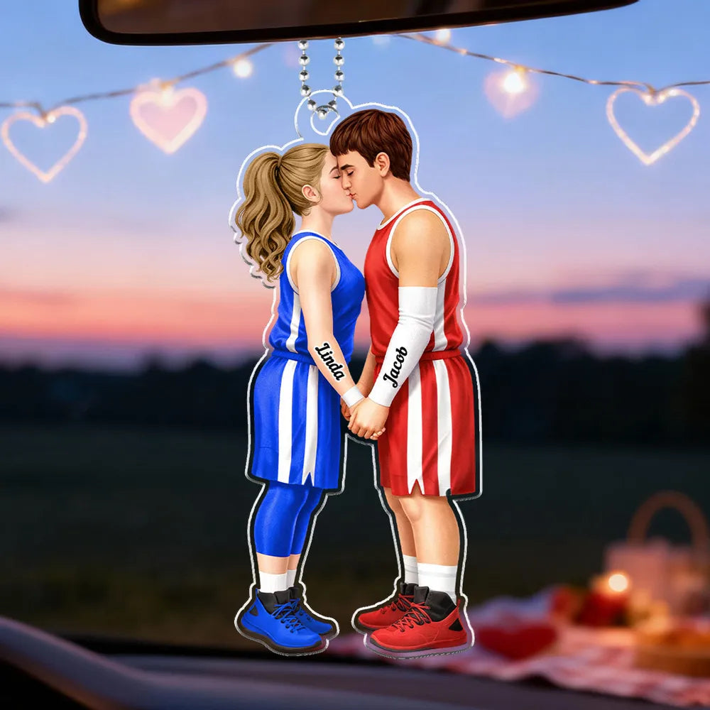 Personalized Couple Basketball Ornament for Romantic Gift - Custom Names Car Hanger MagicInPrints