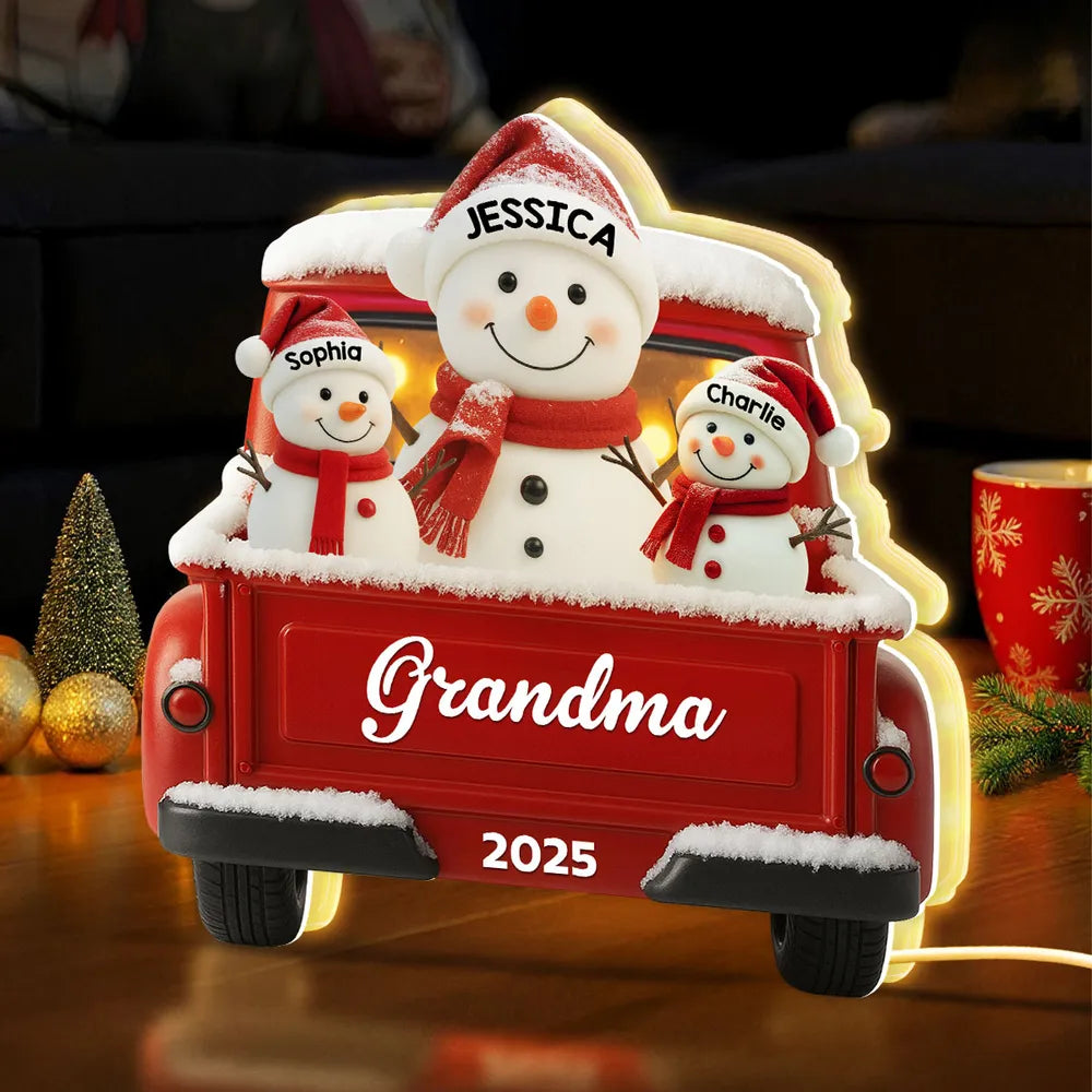 Personalized Snowman Family Ornament for Grandma - Christmas 2025 Decoration Plaque MagicInPrints