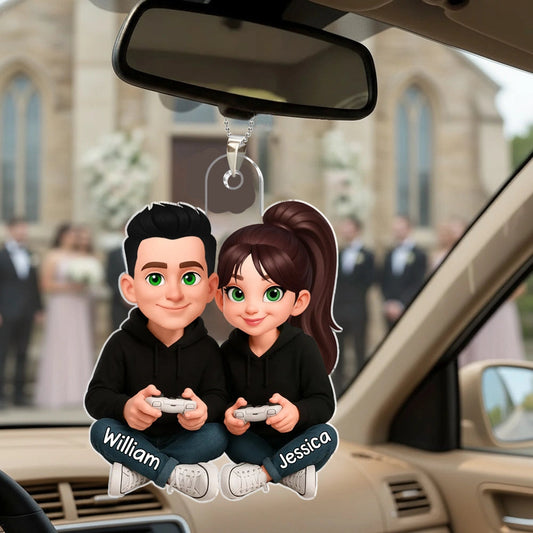 Custom Couple Car Ornament for Gamers - Wedding Gift Car Hanger MagicInPrints