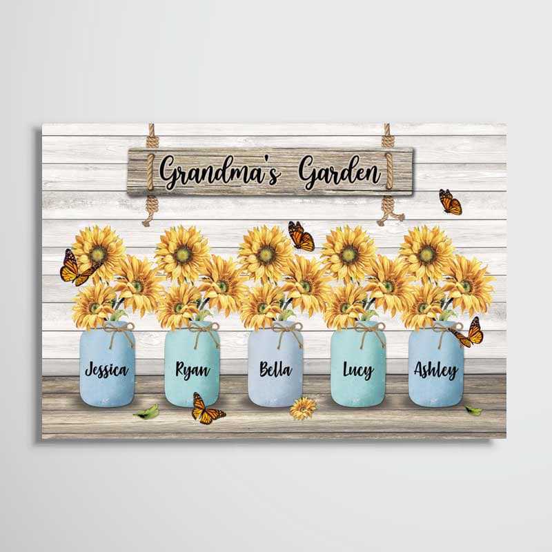 Personalized Grandma's Garden Canvas for Family - Custom Names and Sunflowers Art Poster or Canvas MagicInPrints