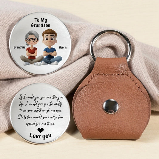 Personalized Leather Keychain for Grandson - Heartfelt Gift from Grandma Keychain MagicInPrints