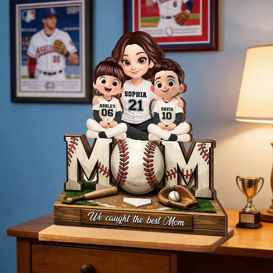 Personalized Baseball Mom Figurine with Kids Names - Perfect Gift for Mother's Day Plaque MagicInPrints