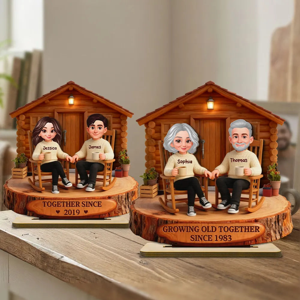 Personalized Couple Figurine with LED Cabin - Anniversary Gift for Seniors Plaque MagicInPrints