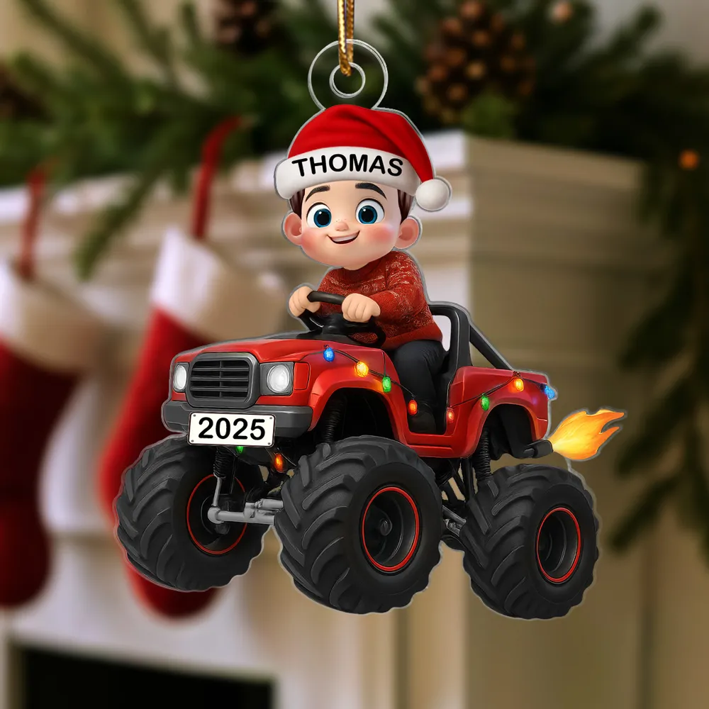 Personalized Monster Truck Christmas Ornament for Kids - Holiday Keepsake 2025 Ornament MagicInPrints