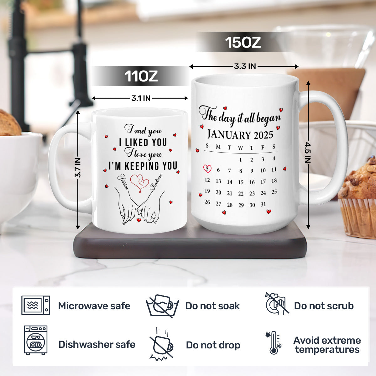 Personalized Couple Mugs for Anniversary - Custom Date & Message Cup MagicInPrints