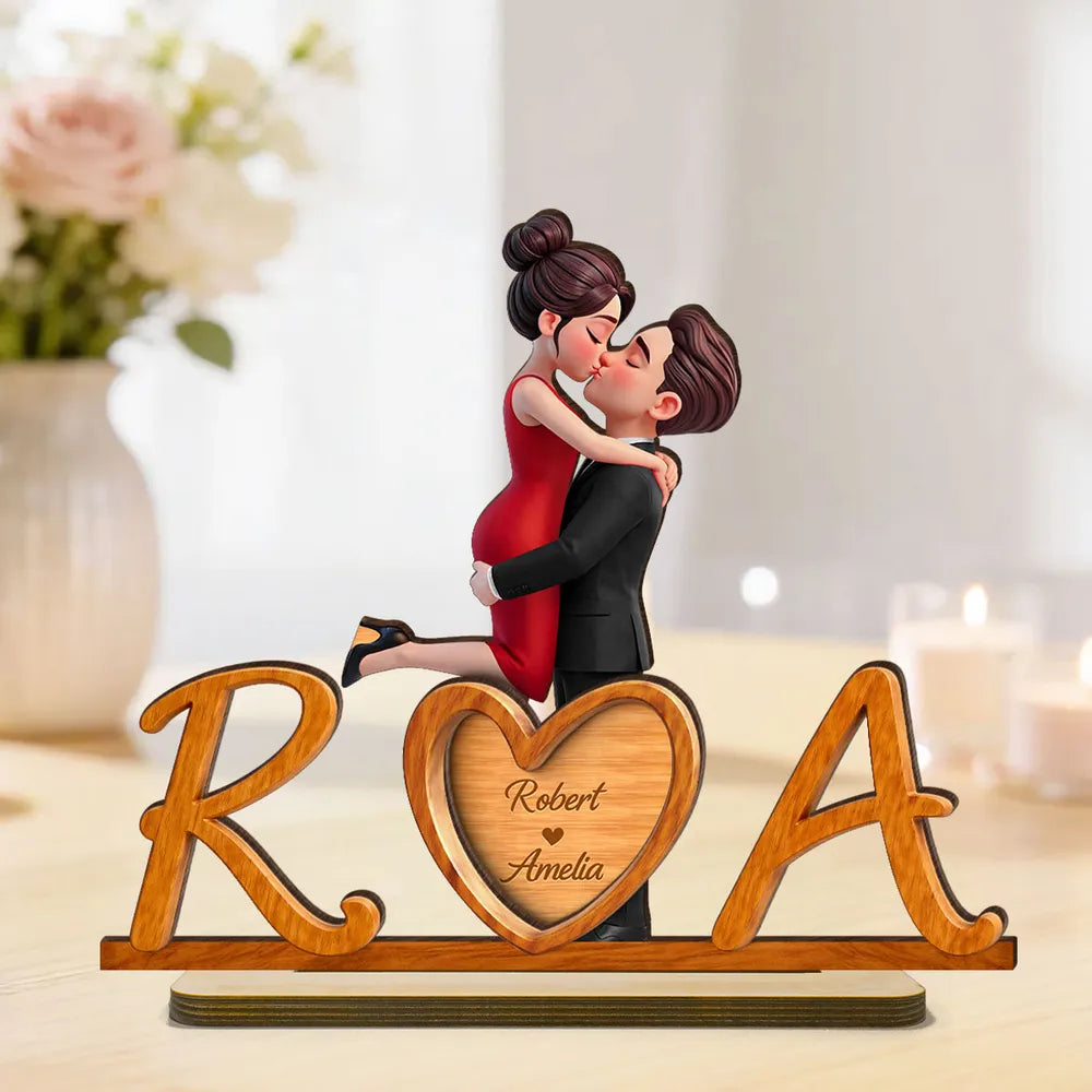 Personalized Couple Figurine Wooden Initials Decor - Romantic Gift Plaque MagicInPrints