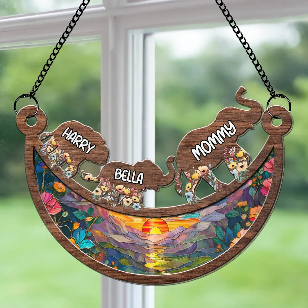 Personalized Elephant Family Wooden Ornament for Home Decor - Mother's Day Gift Ornament MagicInPrints