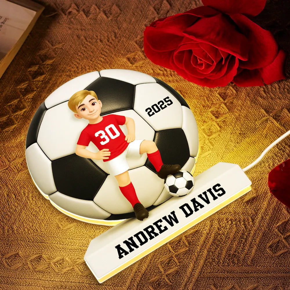 Custom Soccer Player LED Lamp for Kids - Personalized Sports Gift Plaque MagicInPrints