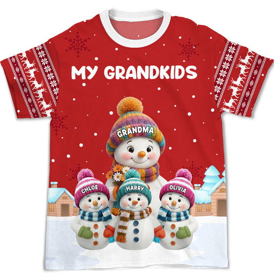 Personalized Snowman Family T-Shirt for Grandma - Christmas Gift Cloth MagicInPrints
