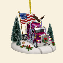 Load image into Gallery viewer, Christmas Joy with Custom Semi Truck Ornament - Personalized Gift for Truck Drivers Ornament MagicInPrints
