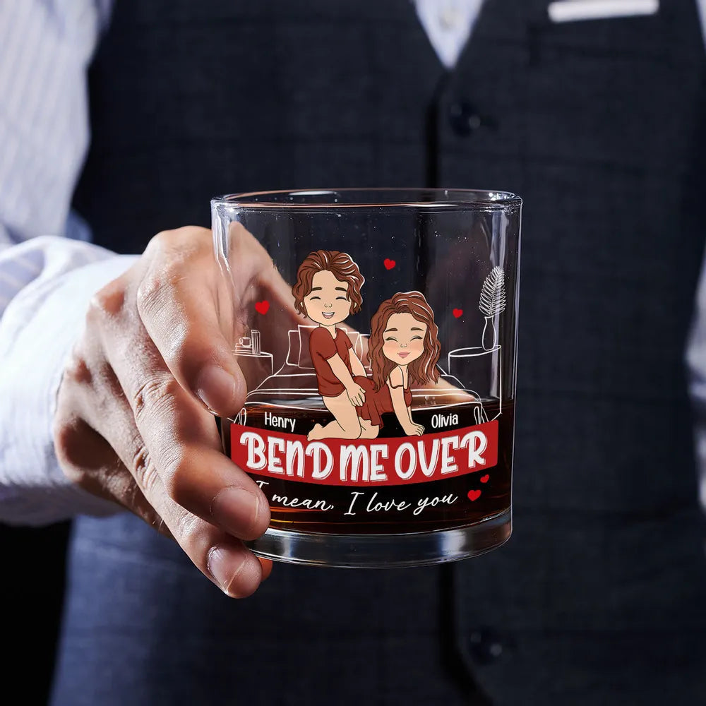 Personalized Couples Whiskey Glass Romantic Design - Anniversary Gift Cup MagicInPrints