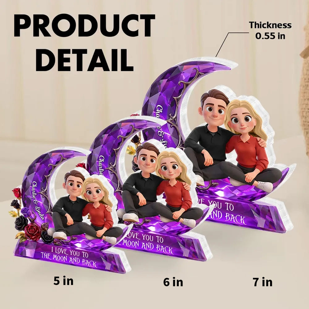 Personalized Romantic Couple Figurine with Moon and Roses - Anniversary Gift Plaque MagicInPrints