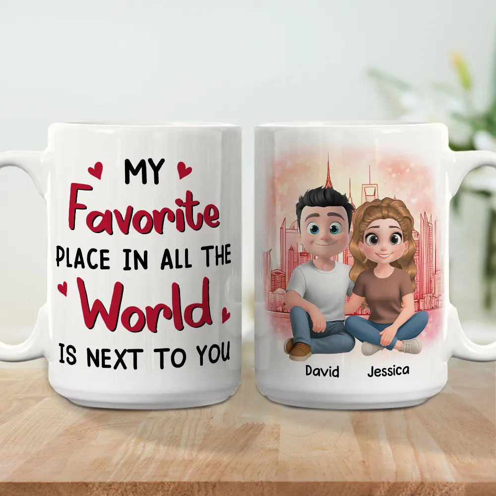 Personalized Couple Mug Set for Romantic Gift - Custom Names and Illustration Cup MagicInPrints