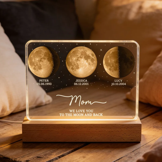 Personalized Moon Phase LED Lamp for Mom - Sentimental Gift Plaque MagicInPrints