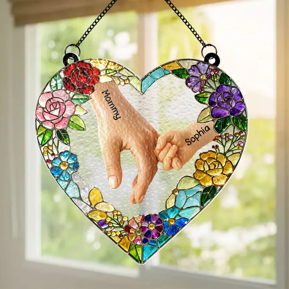 Personalized Heart-Shaped Stained Glass Sun Catcher for Mom - Mother's Day Gift Ornament MagicInPrints