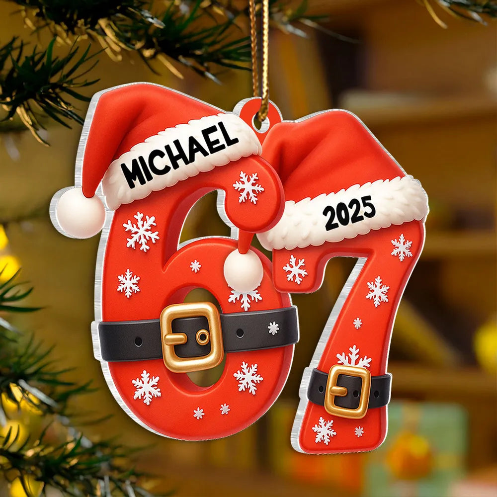 Personalized Christmas Ornament for Kids - Santa Hat Design with Year 2025 Ornament MagicInPrints
