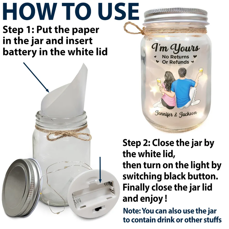 Custom LED Mason Jar for Couples with QR Code - Romantic Gift Lamp MagicInPrints