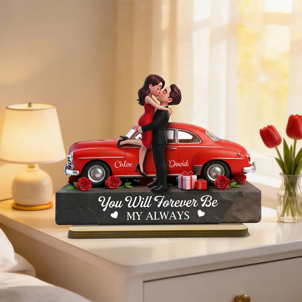Personalized Romantic Couple Figurine with Car - Anniversary Gift Plaque MagicInPrints