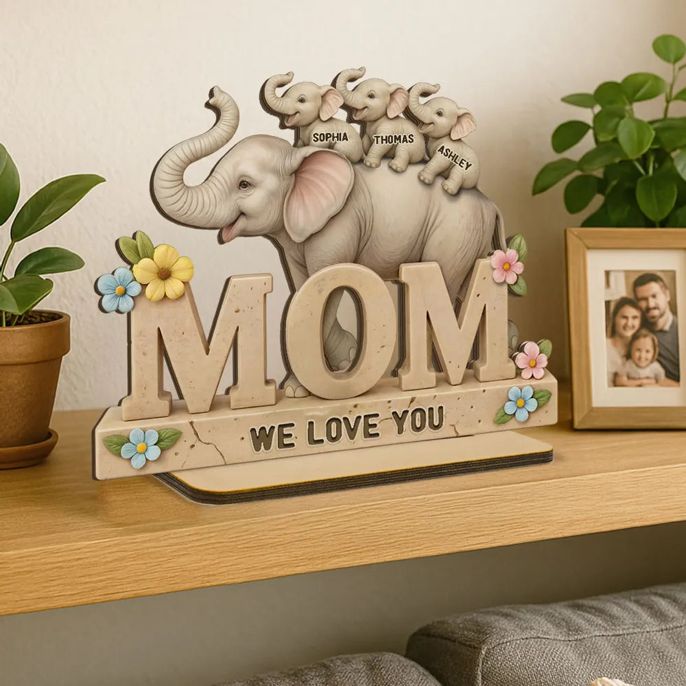 Personalized Elephant Mom Figurine for Mother's Day - Custom Names Gift Plaque MagicInPrints