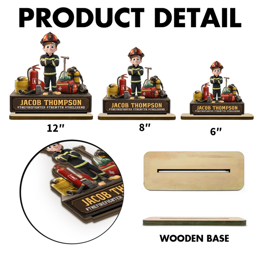 Personalized Firefighter Figurine for Kids - Custom Hero Display Plaque MagicInPrints